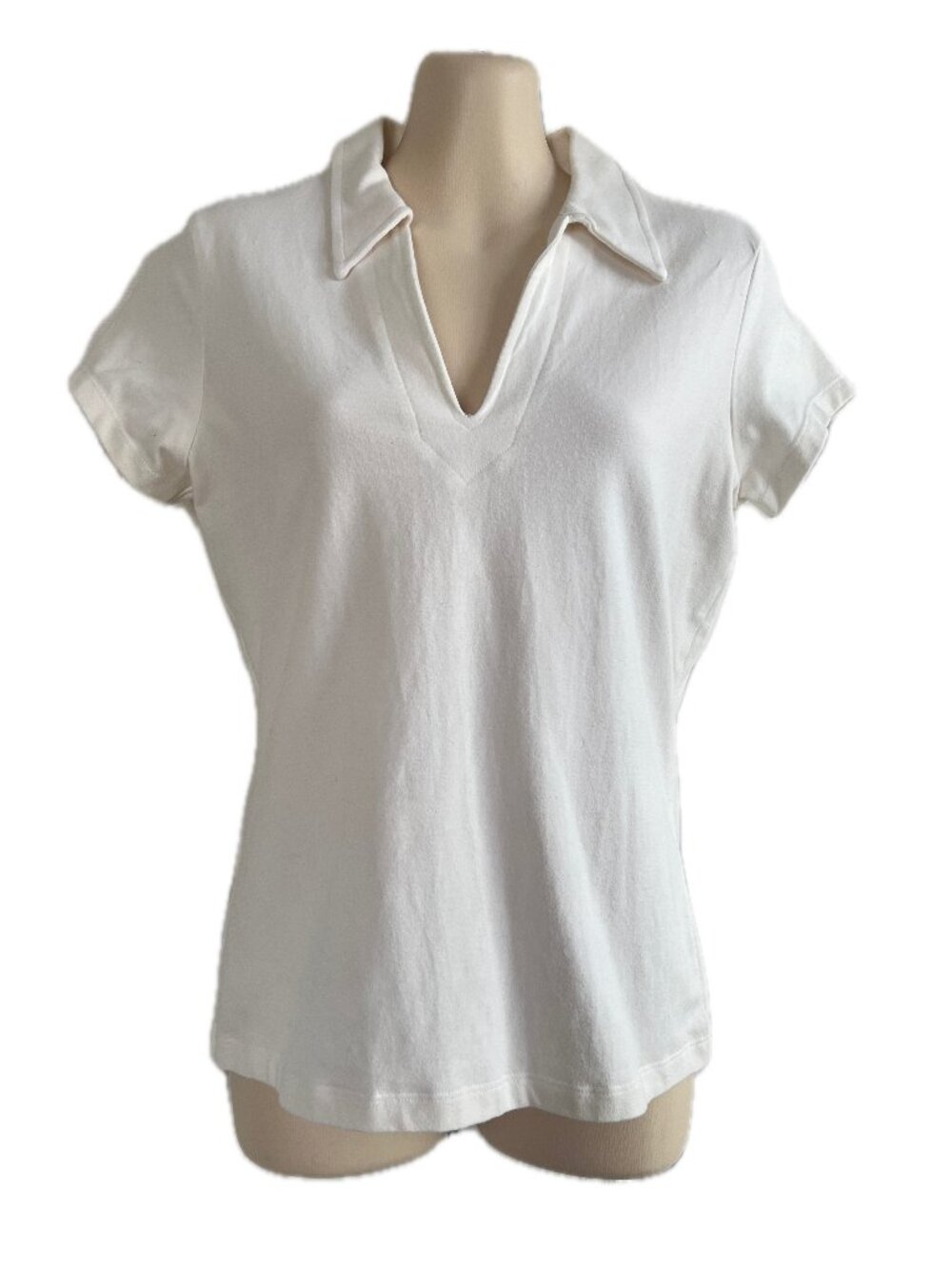 Old Navy White Collared V-Neck Short Sleeve Tee with Stretch – Sz M